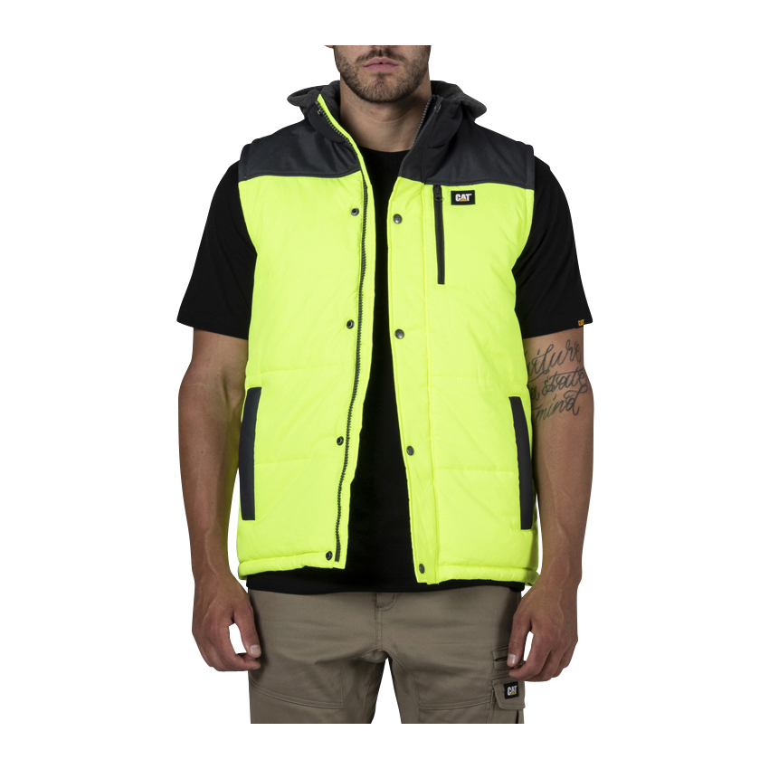 Caterpillar Hi Vis Hooded Arbets Väst Herr Yellow/Black | SE-36470