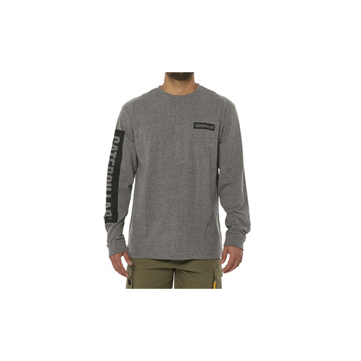 Caterpillar Icon Block Long Sleeve T-Shirts Herr Mörkgrå | SE-27035