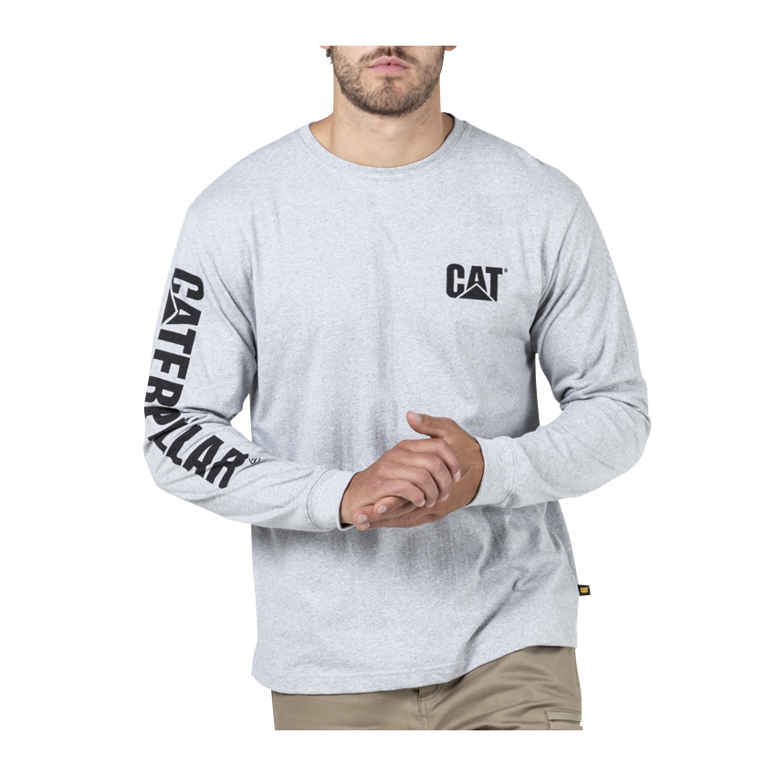 Caterpillar Trademark Banner L/S T-Shirts Herr Grå | SE-62548