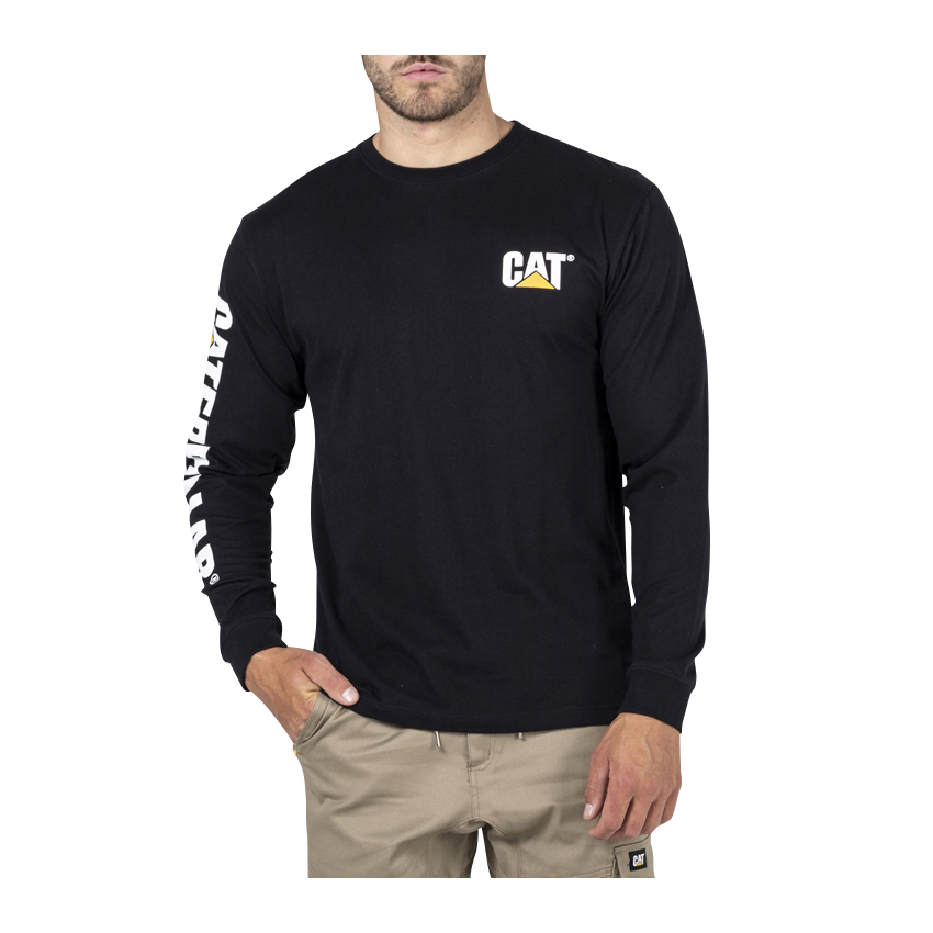 Caterpillar Trademark Banner L/S T-Shirts Herr Svarta | SE-71409