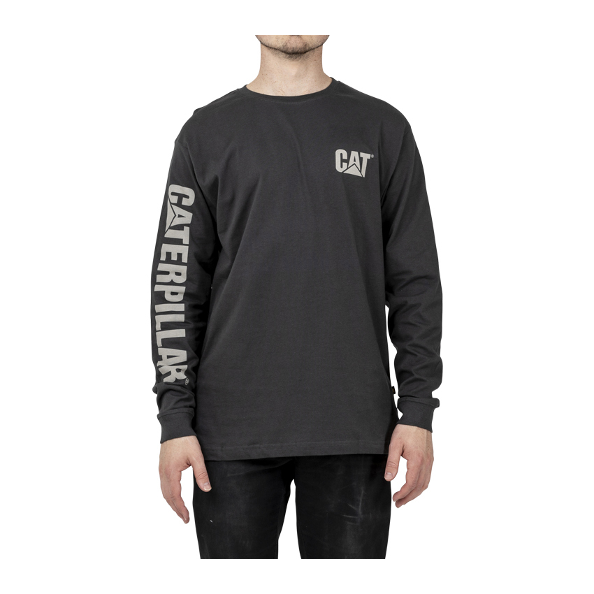 Caterpillar Trademark Banner Long Sleeve T-Shirts Herr Mörkgrå | SE-39057