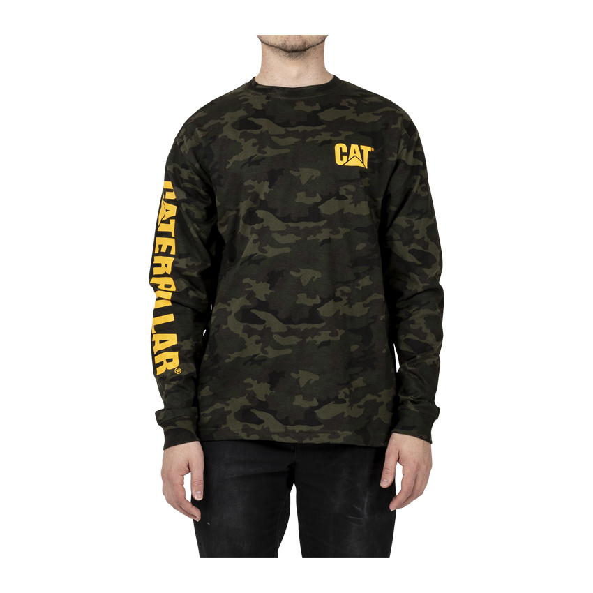 Caterpillar Trademark Banner Long Sleeve T-Shirts Herr Camo | SE-78349